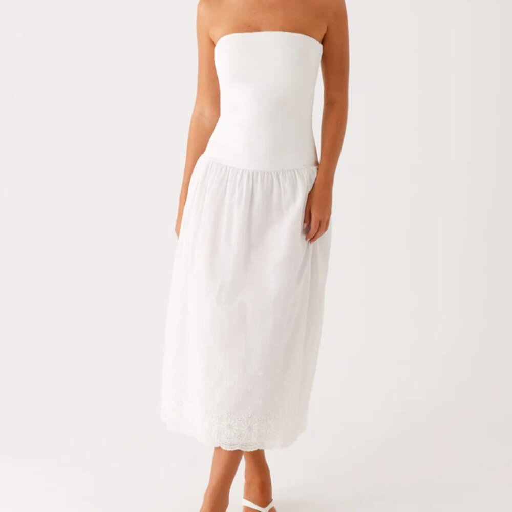 Cherry Skies Midi Dress - White